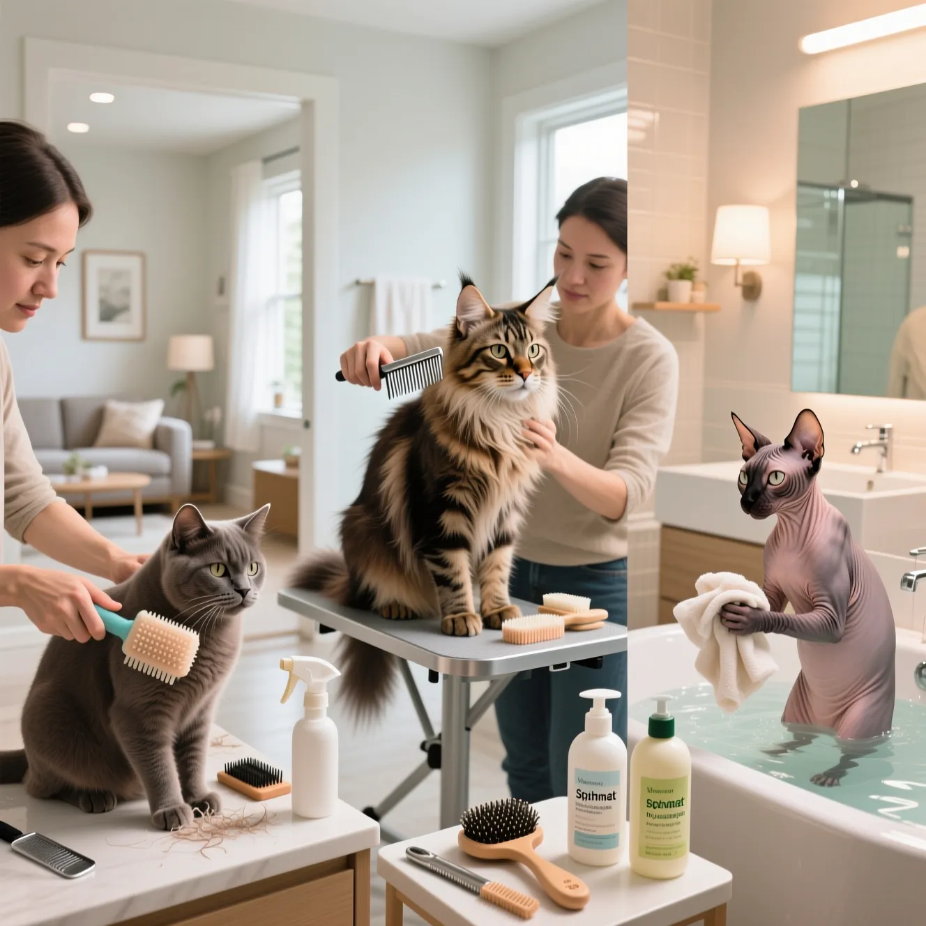 Как ухаживать за шерстью короткошерстных, длинношерстных и бесшёрстных котов