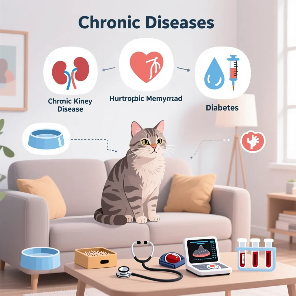 Хронические болезни у котов: ранние признаки диабета, болезней почек и сердца