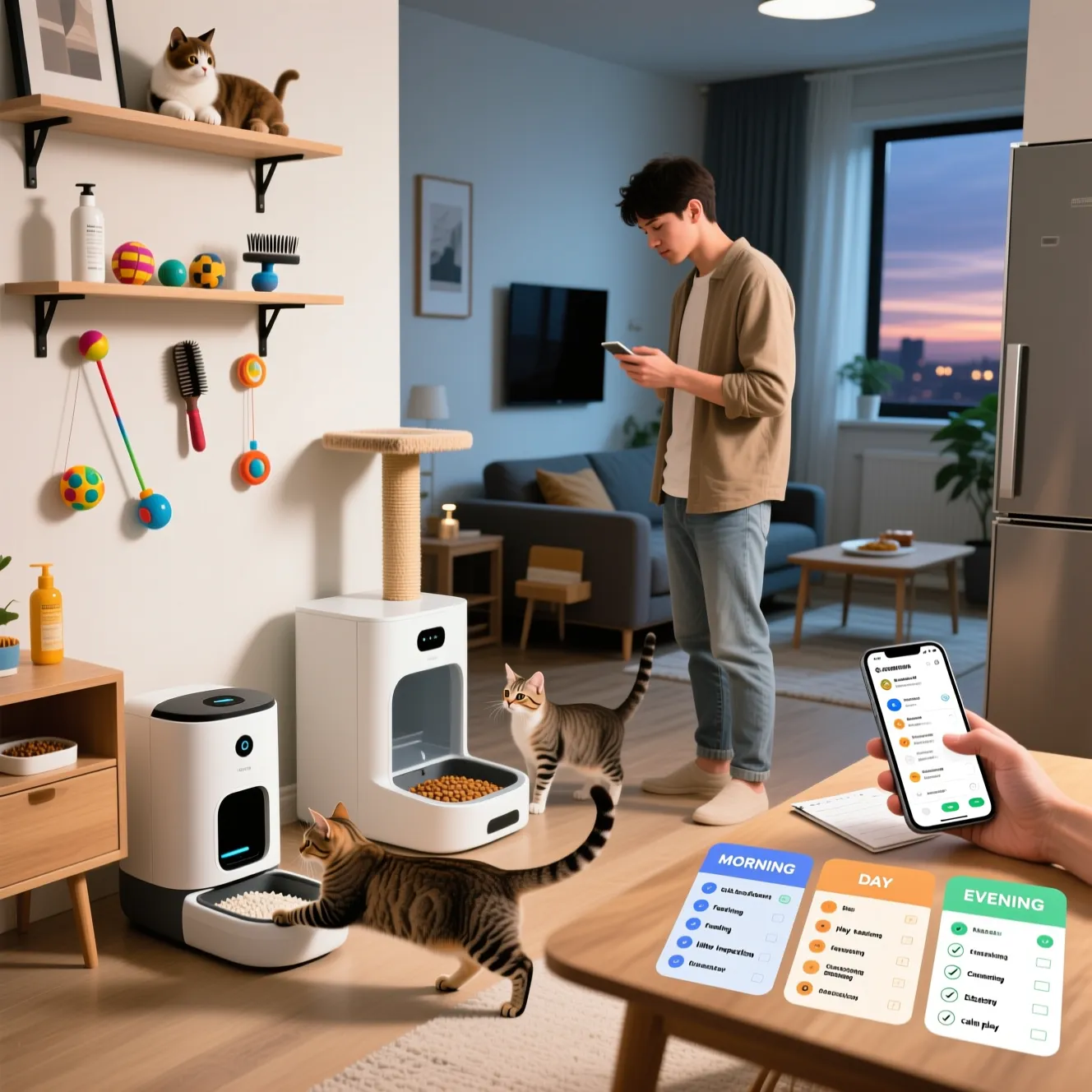 Ежедневный чек-лист ухода за котом: что делать утром, днём и вечером