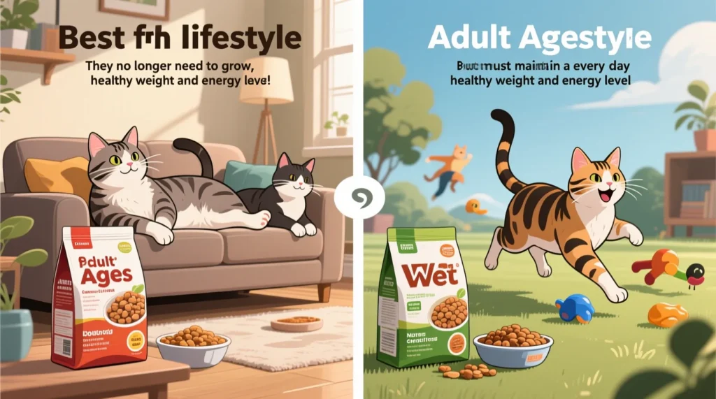 Правильное питание кота по возрастам: котёнок, взрослый, пожилой - иллюстрация